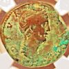 Roman Empire NGC F. Faustina Sr. AD 138-140/1 AE Sestertius posthumous Issue rv Pietas sacrificing - Image 3