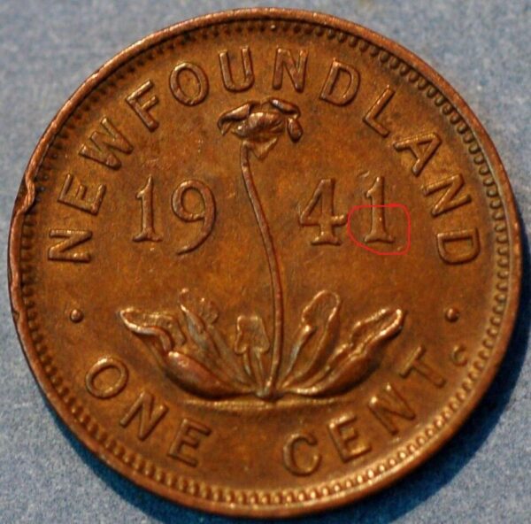 Canada NEWFOUNDLAND Small Cent 1941 KM# 18 Re-engraved date