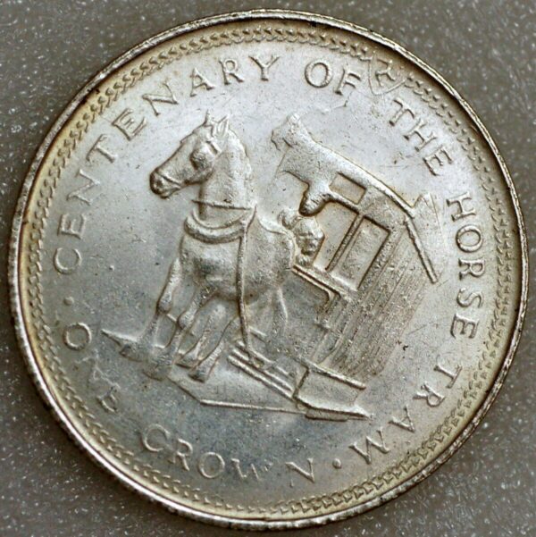 Isle of Man 1 Crown 1976 Elizabeth II Horse Tram KM#38 - Image 2