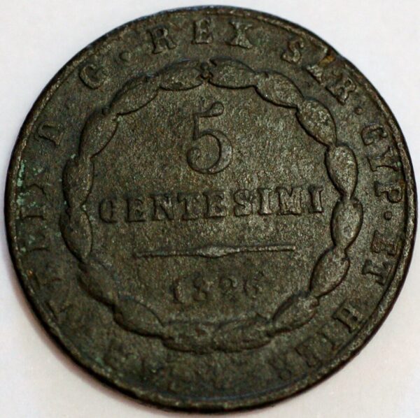 Italian States Kingdom of Sardinia 5 Centesimi 1826 Carlo Felice KM# 127