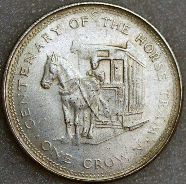 Isle of Man 1 Crown 1976 Elizabeth II Horse Tram KM#38 - Image 2