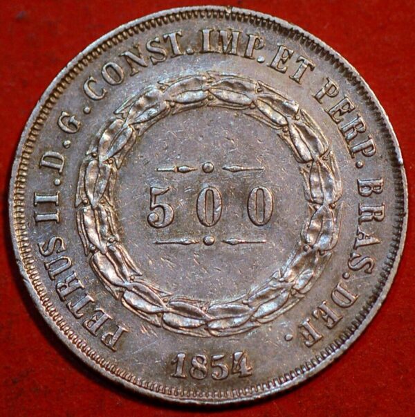 Brazil 500 Reis 1854 Pedro II silver KM# 464