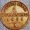 German States Lowenstein Wertheim Rochgort 1 Pfening 1851 A