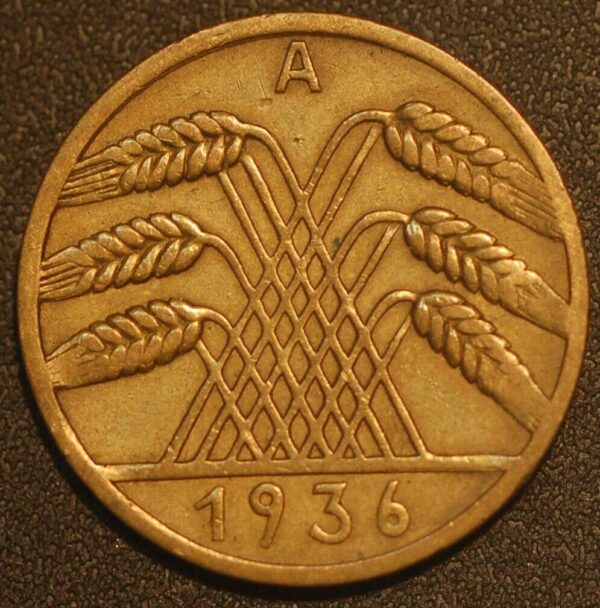 Germany Weimar Republic 10 Reichspfennig 1936 A KM# 40 - Image 2