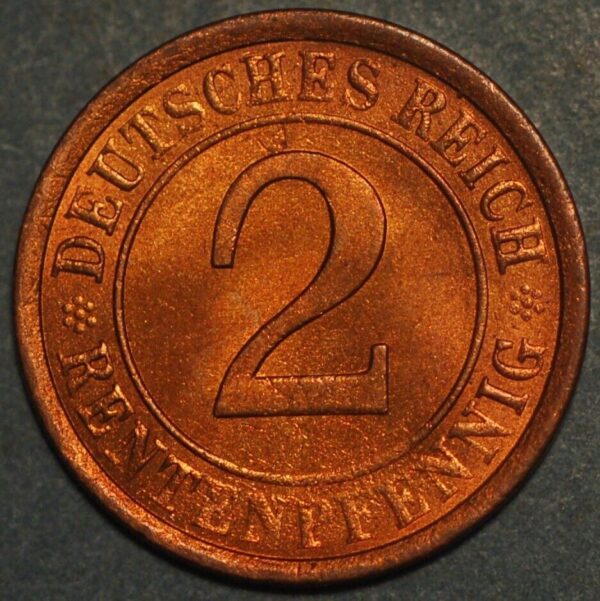 Germany Weimar Republic 2 Reichspfennig 1924 A KM# 38 - Image 2