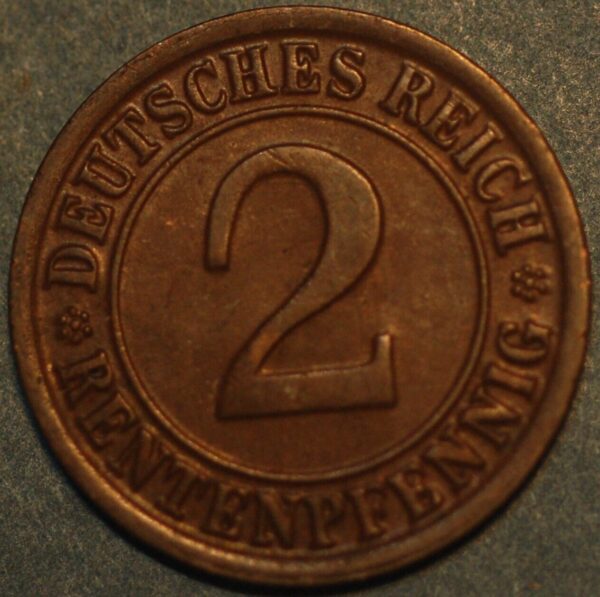 Germany Weimar Republic 2 Reichspfennig 1924 G KM# 38 - Image 2