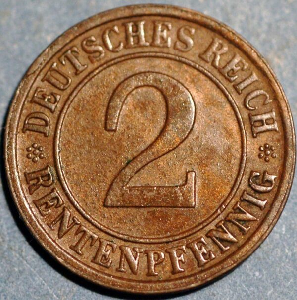 Germany Weimar Republic 2 Reichspfennig 1924 F KM# 38 - Image 2