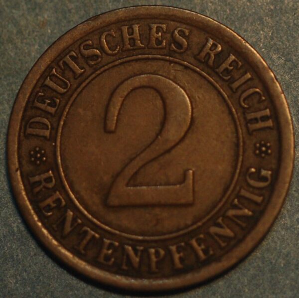 Germany Weimar Republic 2 Reichspfennig 1924 F KM#38 - Image 2