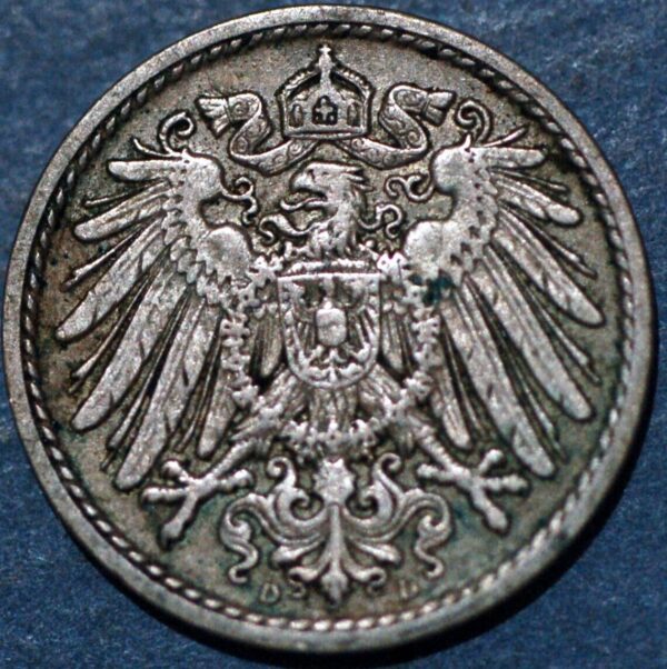 Germany Empire 5 Pfennig 1910 D KM# 11 - Image 2