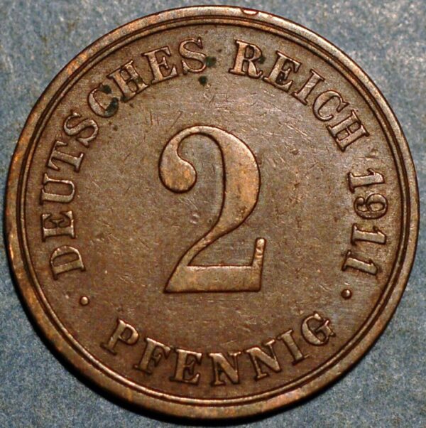 Germany 2 Pfennig 1911 G Wilhelm II KM# 16