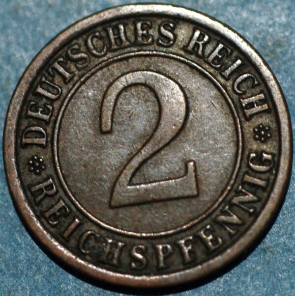 Germany Weimar Republic 2 Reichspfennig 1924 F KM# 38