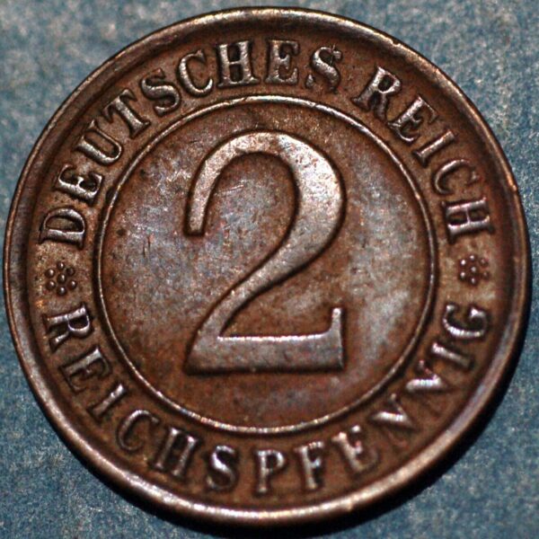 Germany Weimar Republic 2 Reichspfennig 1924 D KM#38 - Image 2