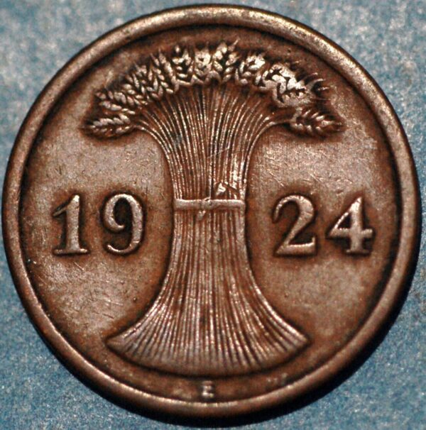 Germany Weimar Republic 2 Reichspfennig 1924 E KM# 38 - Image 2