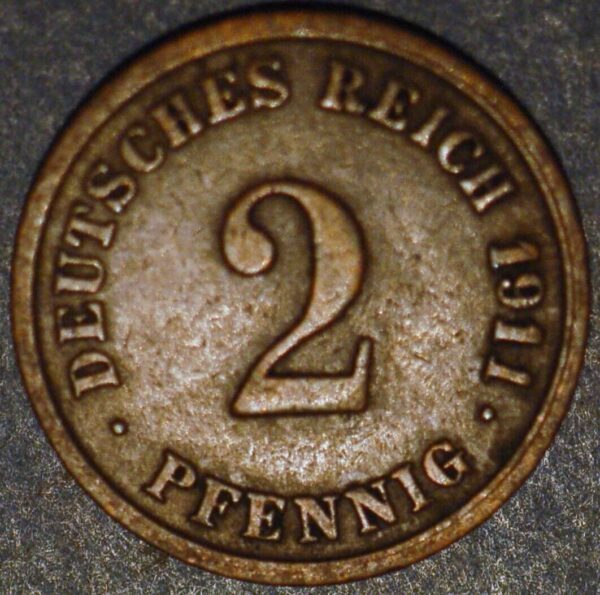 Germany 2 Pfennig 1911 G Wilhelm II KM# 16