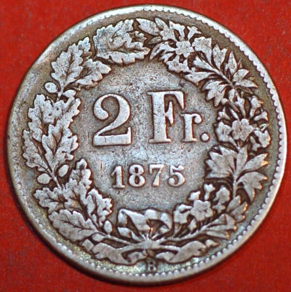 Switzerland 2 Francs 1875 B KM# 21