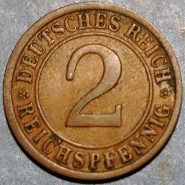 Germany Weimar Republic 2 Reichspfennig 1924 E KM# 38