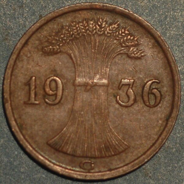 Germany Weimar Republic 1 Reichspfennig 1936 G KM# 37