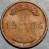 Germany Weimar Republic 2 Reichspfennig 1936 E KM# 38 - Image 2
