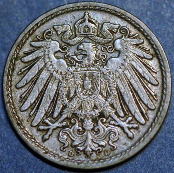 Germany Empire 5 Pfennig 1910 D KM# 11 - Image 2