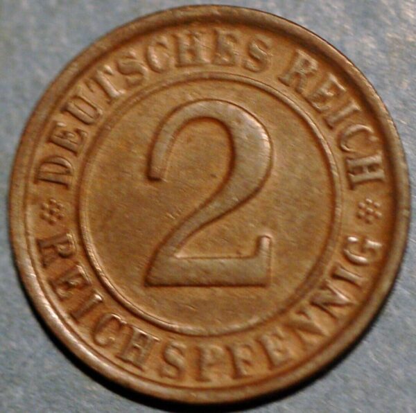 Germany Weimar Republic 2 Reichspfennig 1924 D KM# 38