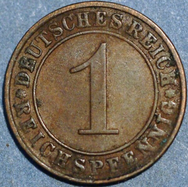 Germany Weimar Republic 1 Reichspfennig 1936 G KM#37