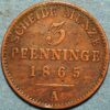 3 Pfenninge 1865 Wilhelm I Kingdom of Prussia German States KM# 482