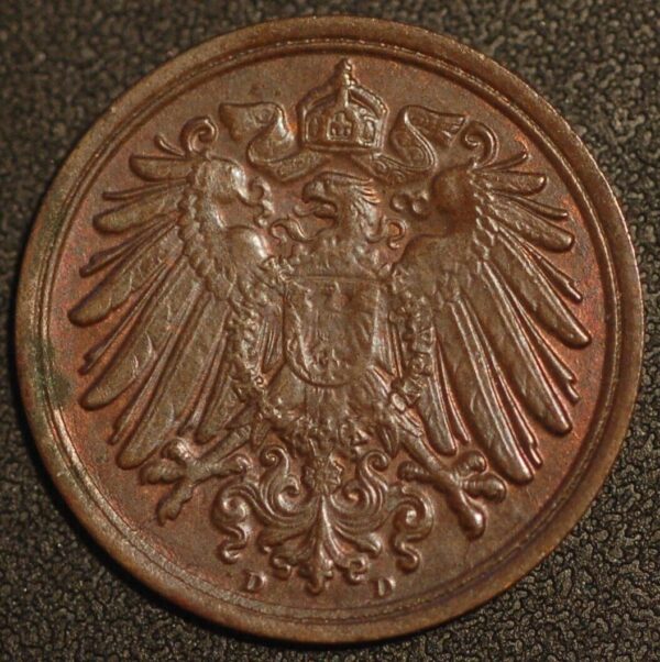 Germany 1 Pfennig 1908 D Wilhelm II KM# 10 - Image 2