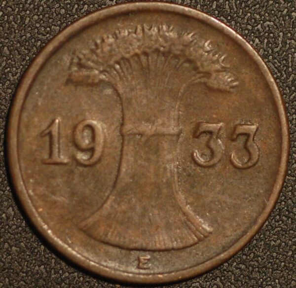 Germany Weimar Republic 1 Reichspfennig 1933 E KM#37 - Image 2