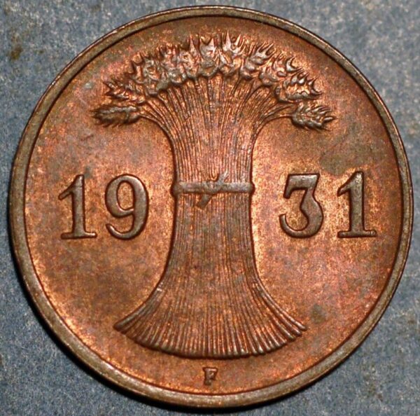 Germany Weimar Republic 1 Reichspfennig 1931 F KM# 37 - Image 2