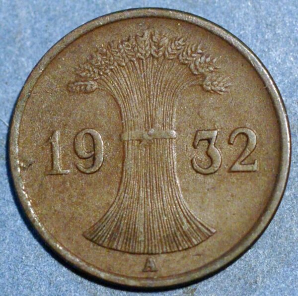 Germany Weimar Republic 1 Reichspfennig 1932 A KM# 37