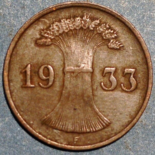 Germany Weimar Republic 1 Reichspfennig 1933 F KM# 37 - Image 2