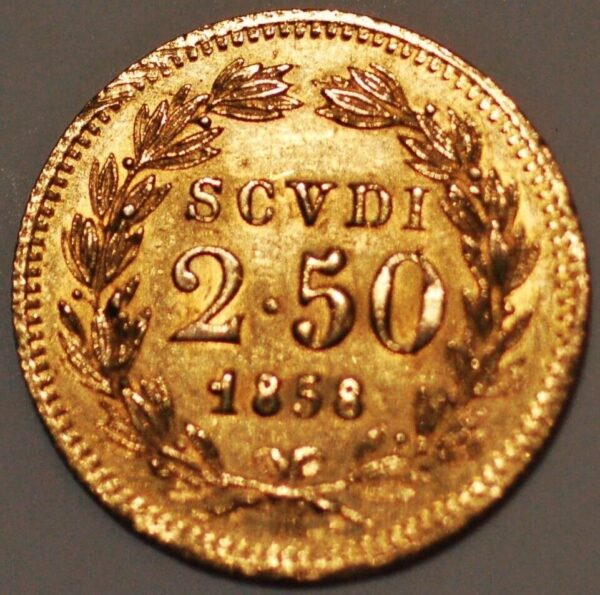 Italy Papal States Vatican Pius IX 2.5 Scudi 1858 KM#1117 - Image 2