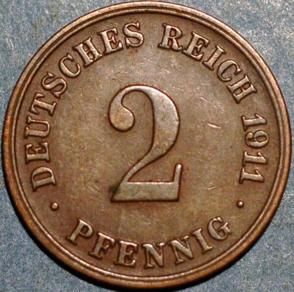 Germany 2 Pfennig 1911 D Wilhelm II KM# 16