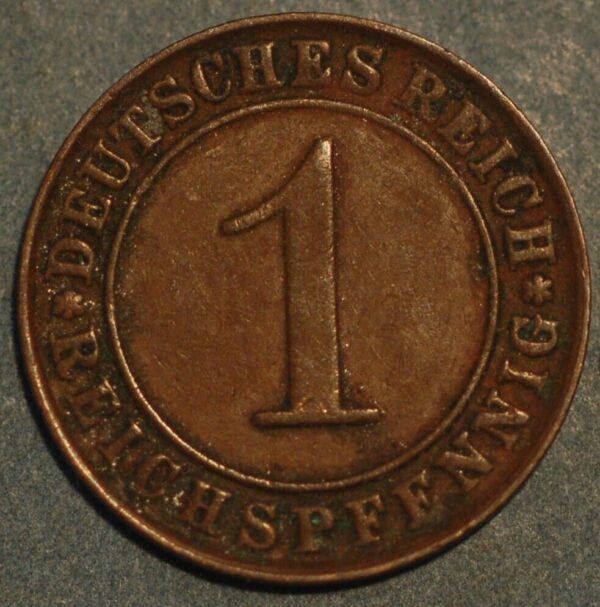 Germany Weimar Republic 1 Reichspfennig 1924 D KM#30 - Image 2